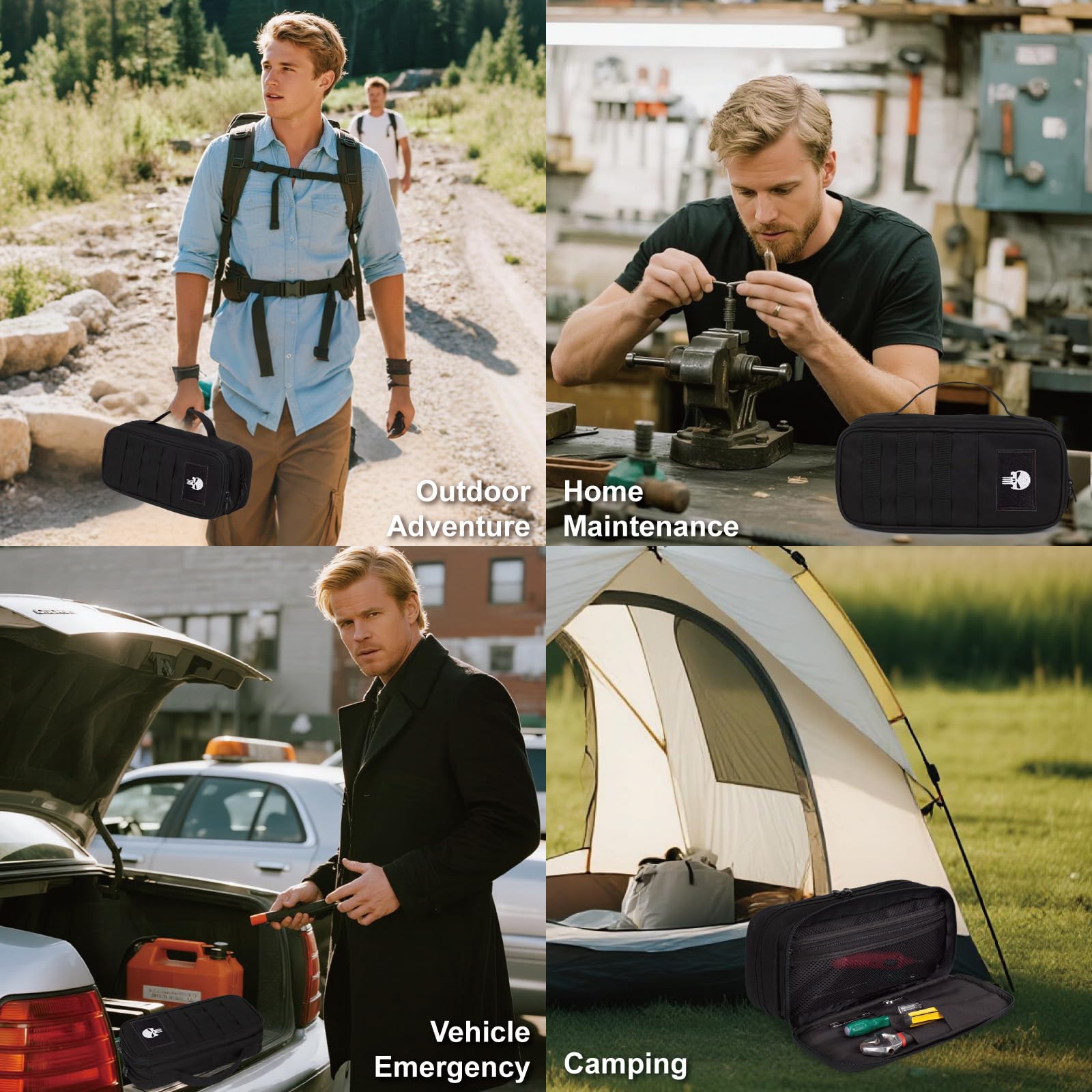 Sac à Outils Tactique pour Homme – Pochette à Large Ouverture, Résistante à l’Eau, Polyvalente avec Poignée Zippée – Boîte à Outils Compacte et Robuste pour Électriciens, Charpentiers et Bricoleurs