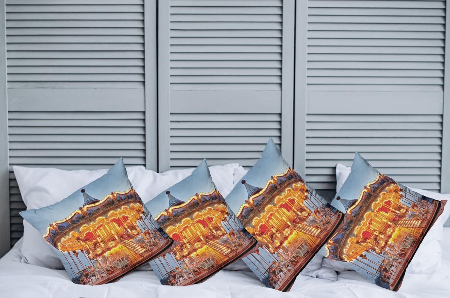 Ambesonne Carousel Decorative Throw Pillow Case Pack of 4, Photo of Vintage Ride on Fair with Horses at Twilight Fun Times Print, Cushion Cover for Couch Living Room Car, 20", Marigold Blue