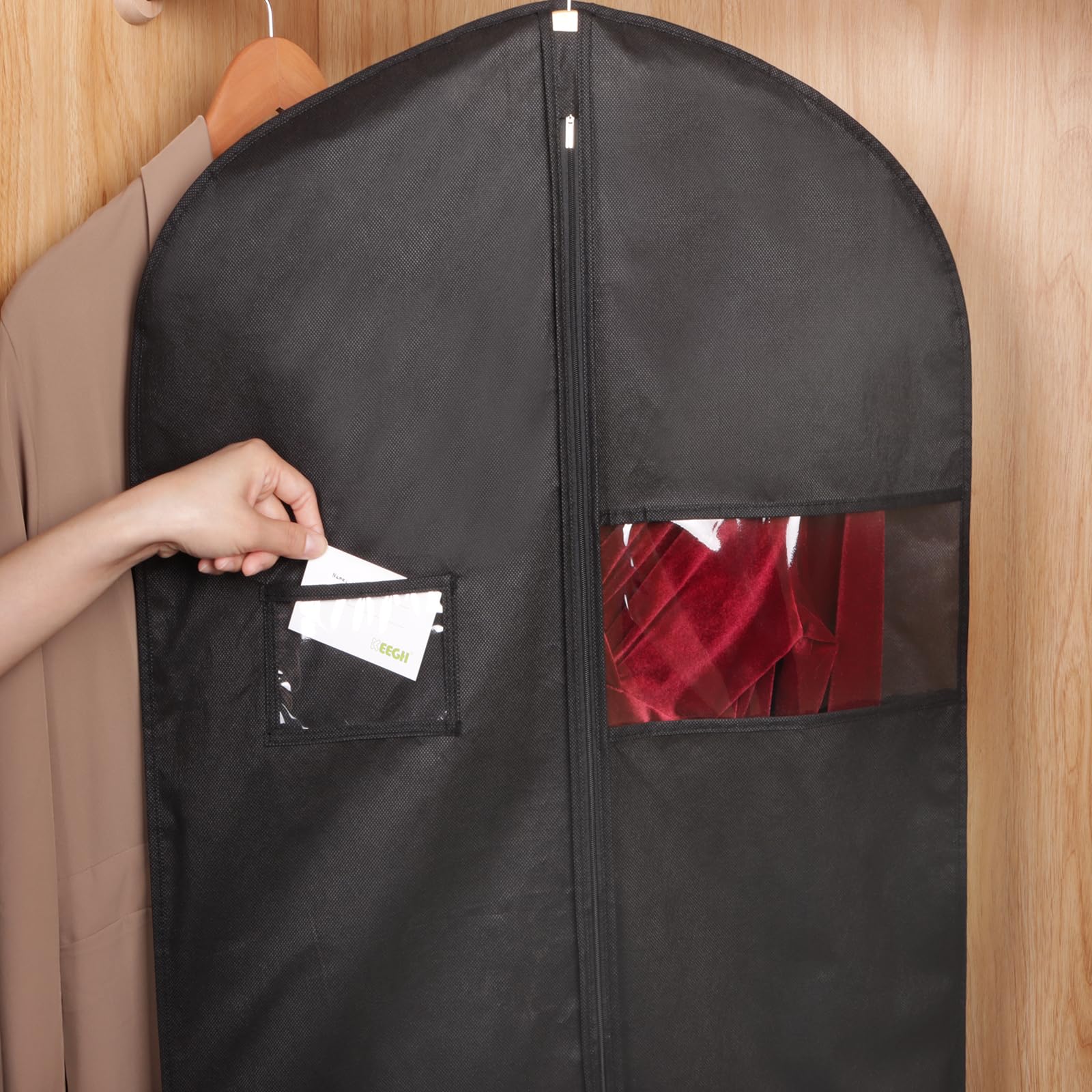 KEEGH Bolsas de ropa de 60 pulgadas para colgar ropa, bolsas de vestir para vestidos, bolsas de vestir largas para almacenamiento en el armario con cremallera (juego de 15)
