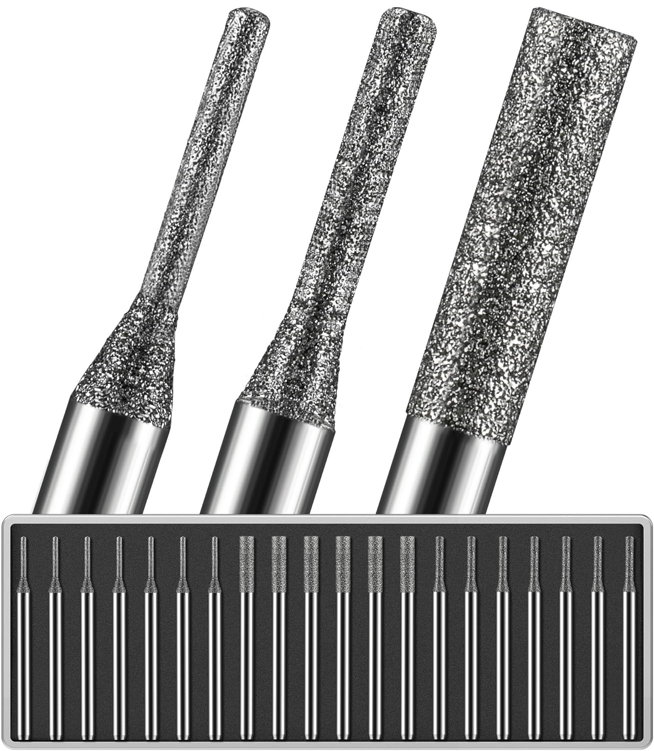 20Pcs 1mm/7Pcs, 2mm/7Pcs, 3mm/6Pcs, 150-Grit Diamond Drill Bits 1/8 Shank Compatible with Dremel for Drilling Grinding Glass Stone Jewelry Metal Diamond Tip