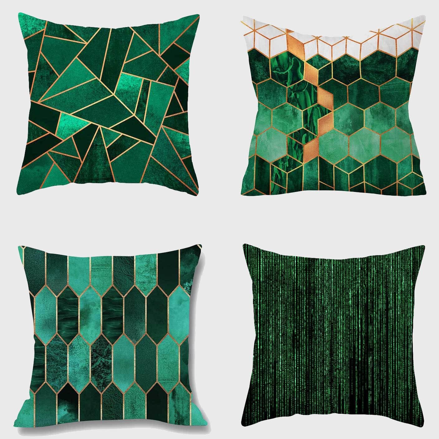 Set of 4 Luxton Decorative Green Cushion Covers, Abstract Geometric