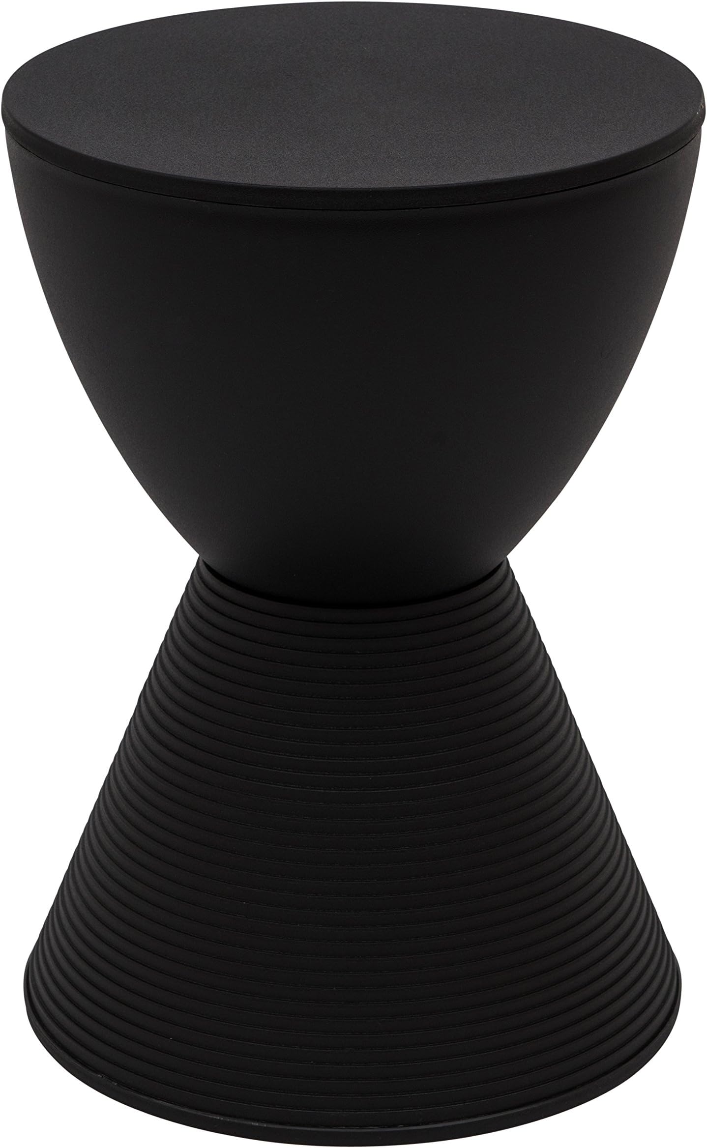 LeisureMod Black Side Table – Modern Hourglass Drum End Table with Storage, Removable Lid – Compact Accent Table for Indoor & Outdoor Use