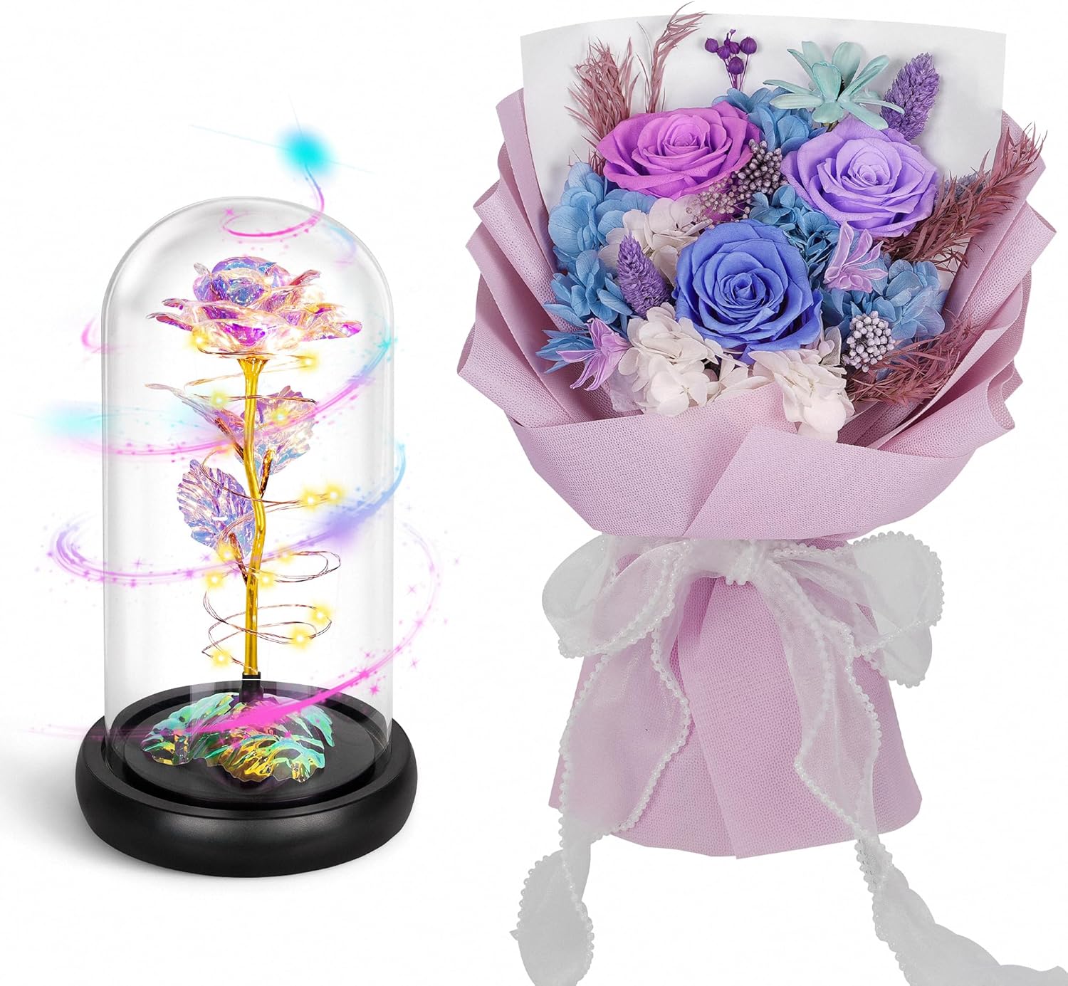 Childom Valentines Rose Gifts for Her,Birthday Gifts for Women,Preserved Flowers for Delivery Prime,Real Roses Bouquet,Rose Dome with Diamond Sticker,Mothers Day Flower Gift for Mom Women Wife Grandma