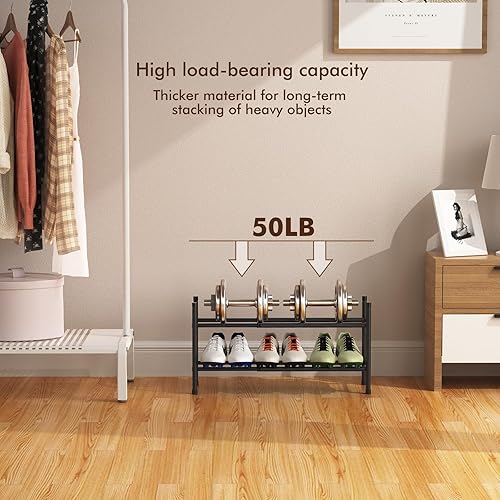 Miniatura 6 de Zapatero expandible, zapatero de 2 niveles para armario, estante organizador de zapatos de metal ajustable apilable, estantes pequeños para entrada
