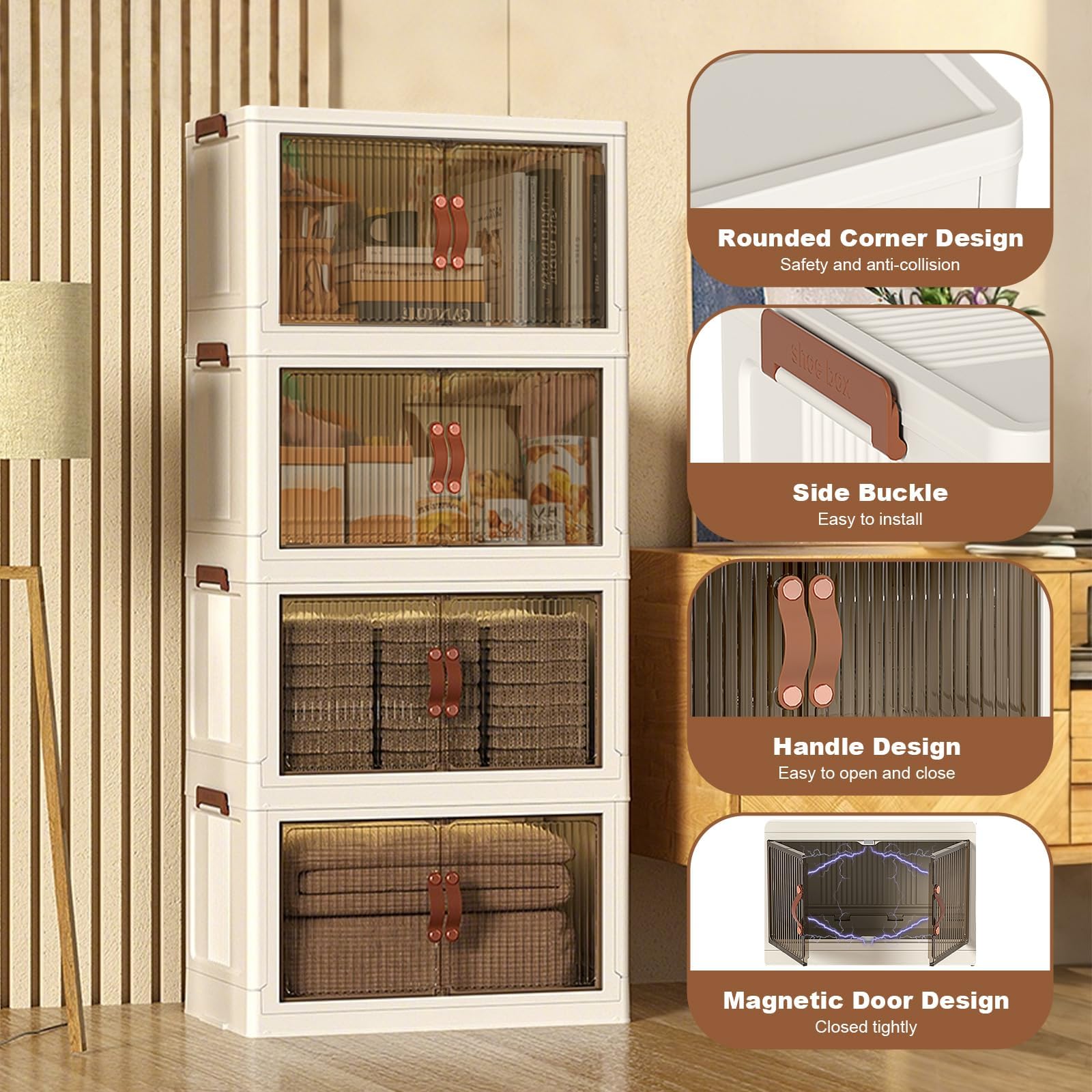 Aufbewahrungsboxen Mit Deckel, 4-Lagige Stapelbare Plastikbox Mit Rollen & 2 Öffnungsarten, Faltbare Aufbewahrungsbox Für Kleidung, Haushalt, Büro, Küche & Schlafzimmer 65x42x145.5cm