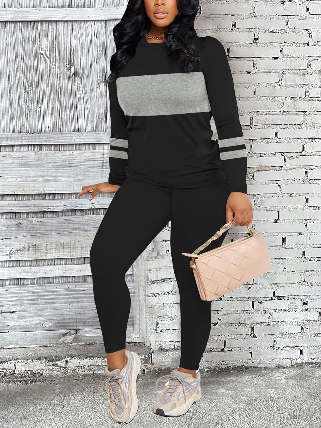 Two Piece Sets for Women Long Sleeve Striped Crewneck Slim Fit Active Sweatsuits Spring Fall 2025 Fashion - Image 4