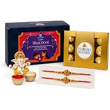 LOVENSPIRE Bhai Dooj Gift Hamper for Brother &ndash; Includes 2 Designer Rakhi Bracelets, Ganesha Idol, Roli Chawal &amp; Gift Box, Symbolizing Good Luck &amp; Protection
