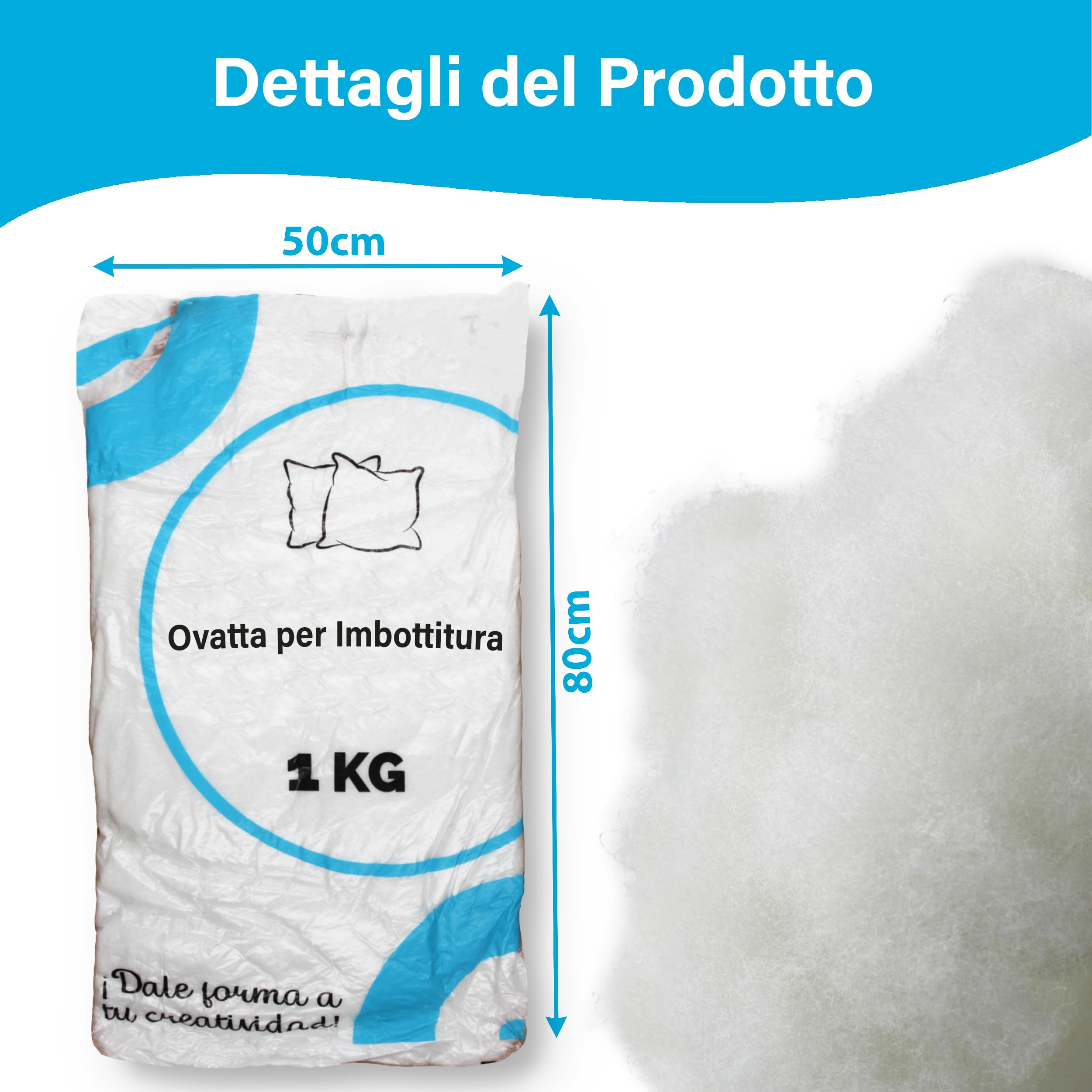 Ovatta per imbottitura 100% poliestere, fibra cava siliconata morbida e densa. Ideale per cuscini, imbottitura amigurumi, ovatta per bomboniere, peluche e fai da te (1 kg)