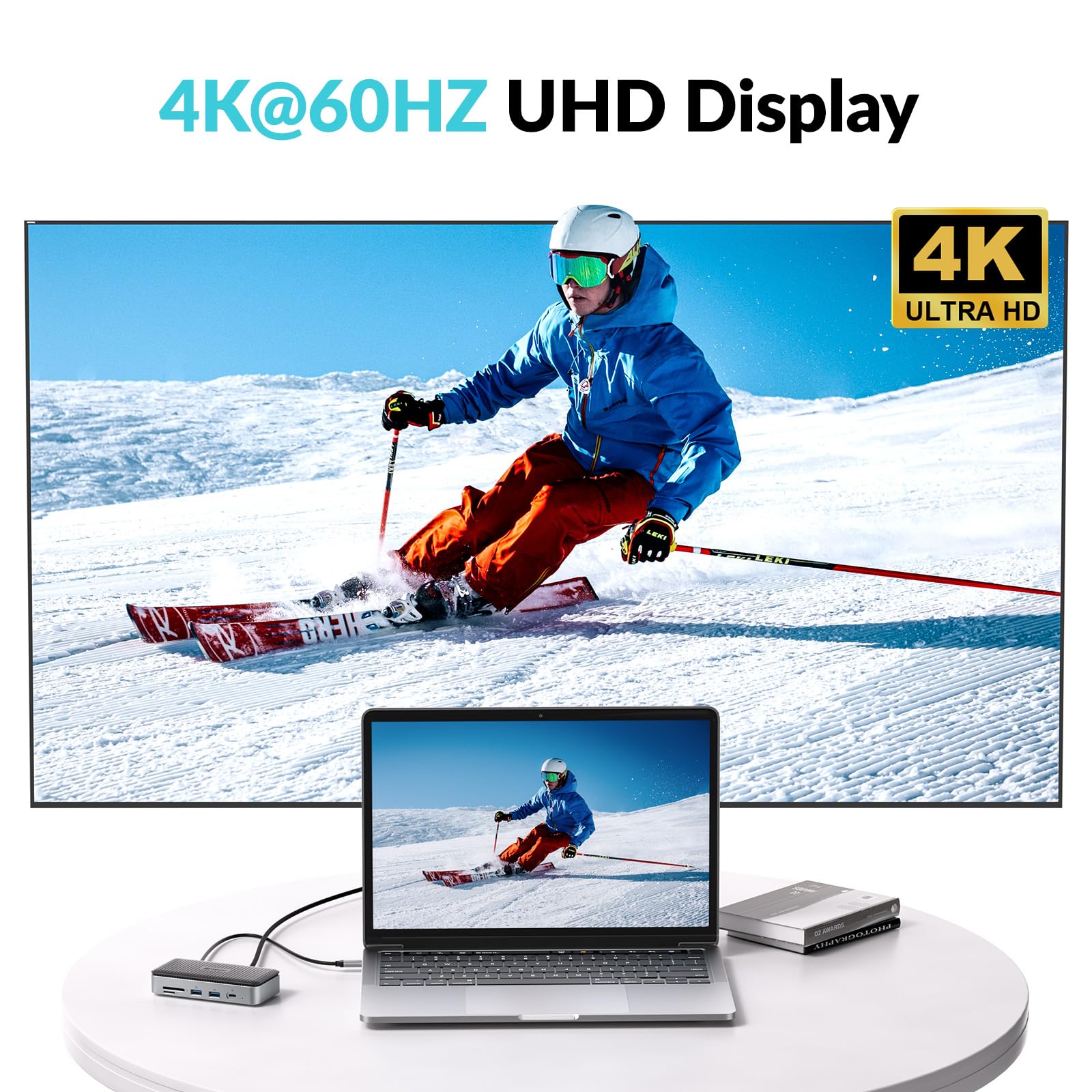 PHIXERO Stacja dokująca USB C 11 w 1 z obudową M.2 NVME SATA, koncentratorem USB-C z portami danych 10 Gb/s USB-C i USB-A, 4K HDMI, 100 W PD, 3 dane USB 3.0, Ethernet, MicroSD i TF, do laptopów i