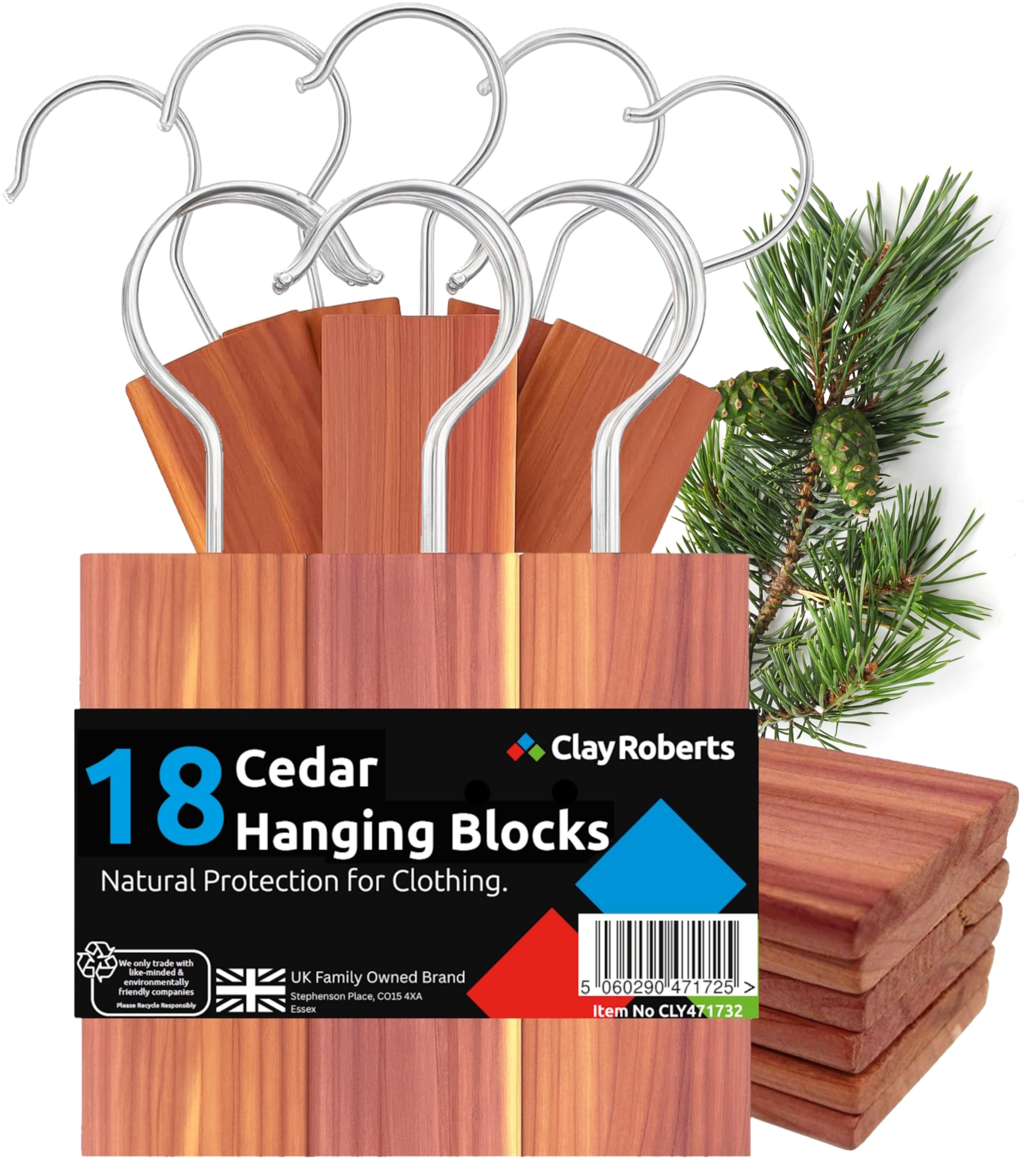 100% Natural Cedarwood Blocks for Wardrobe & Drawer – Chemical-Free Clothes Moth Repellent & Freshener, Pack of 18 Hanging Blocks – Wardrobe Storage Protection