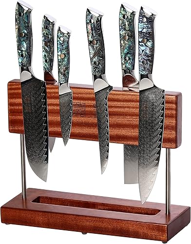 Miniatura 6 de Juego de cuchillos de cocina profesionales de 7 piezas Japón VG10 Super Steel de 67 capas de acero Damasco con mango de resina con soporte magnético
