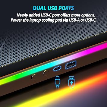 AIMIUZI Laptop Cooling Pad, Gaming Laptop Fan Cooler with 15 Quiet Fans for 12-17.3 Inch Notebook, Slim Portable RGB Laptop Cooling Stand with 7 Height Adjustable,2 USB Ports, Phone Stand