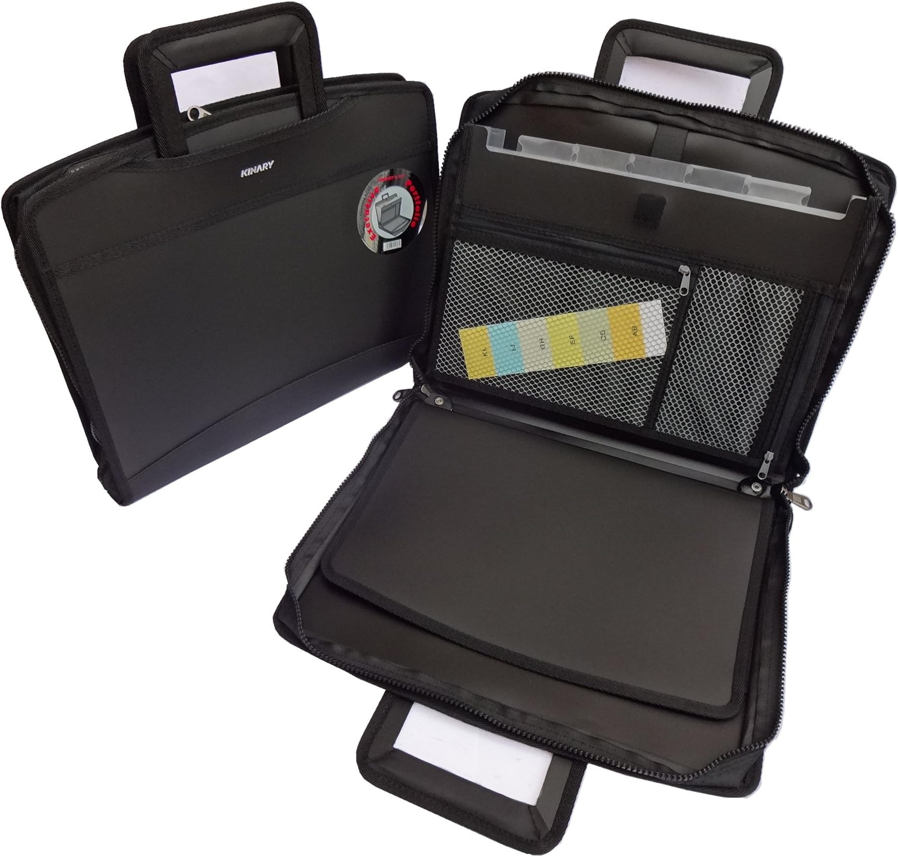 Expanding Professional Large Size Business Briefcase,6-Pockets Expanding Accordion File Folder, Retractable Handles,Component(Black)