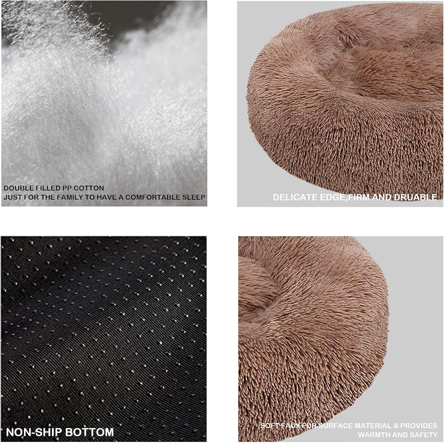 review Calming Dog Bed Cat Bed, Washable Round Dog Bed - 23/30/36 inches Anti-Slip Faux Fur Donut Cuddler Cat Bed for Small Medium Large Dogs - Fits up to 25/45/100 lbs - Waterproof Bottom