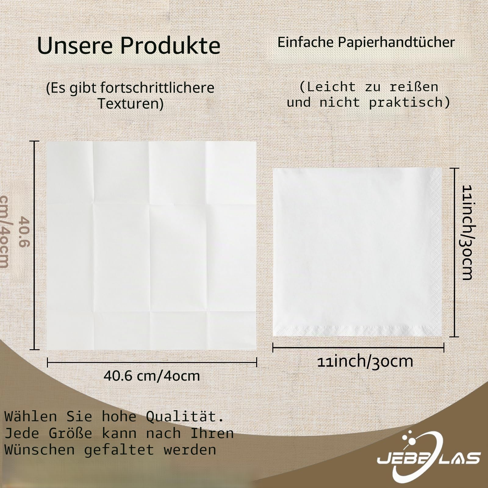 JEBBLAS Einweg-Stoffservietten, integrierte Bestecktasche, Hochzeitsparty, Leinengefühl, weiße Serviette, vorgefaltet für Besteck (Weiß50)