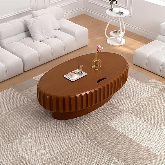JHKZUDG Oval Coffee Table with Storage Brown Oval