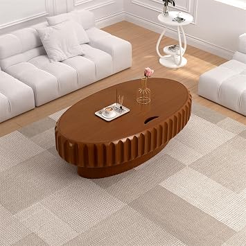 JHKZUDG Oval Coffee Table with Storage Brown Oval