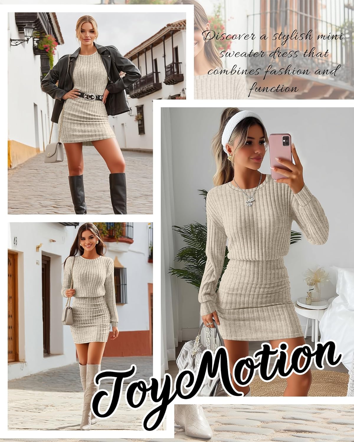 Women's Pullover Sweater Dress Long Lantern Sleeve Ribbed Knit Crewneck Ruched Bodycon Casual Mini Short Dress 2026 - Image 2
