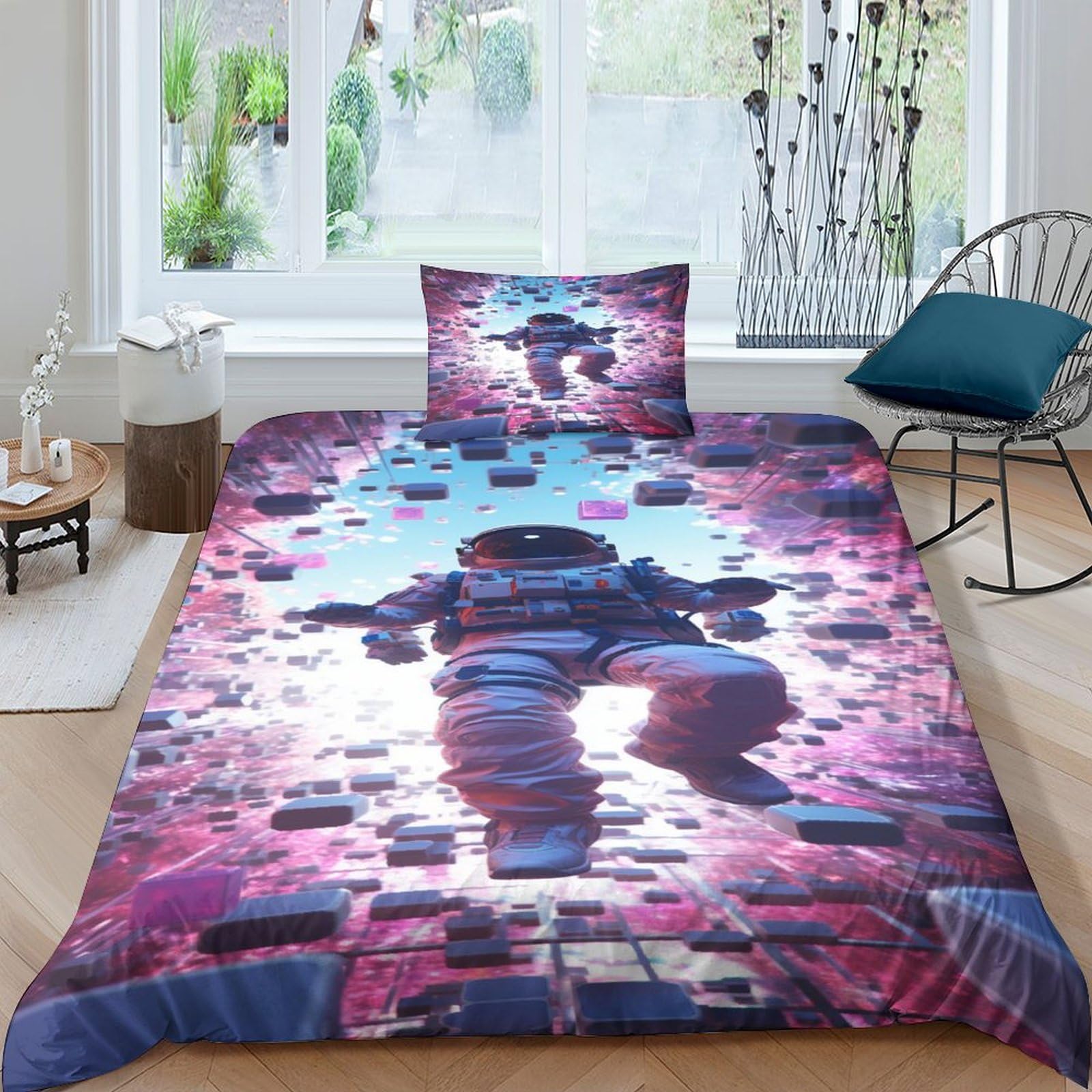 Housse de couette astronaute 3D en microfibre respirante pour chambre d'enfant