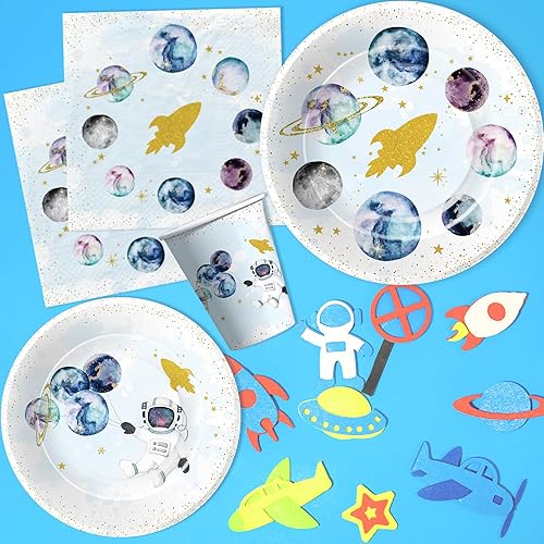 Miniatura 4 de Platos y servilletas del espacio exterior, suministros de fiesta para niños, decoración de fiesta temática de astronautas de galaxia, planeta