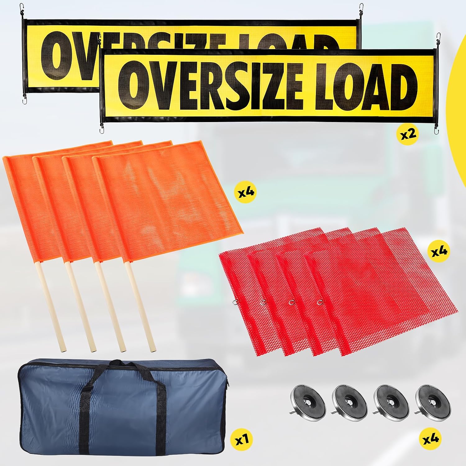 1 Set Oversized Load Safety Flag Kit Oversized Load Banner Oversize Load Sign for Truck Magnetic Red Warning Flags for Truck Cargo Pedestrian Crossings Construction