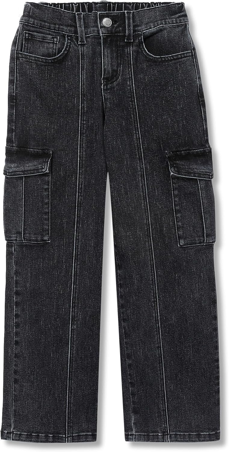 Lands' End Girls Denim Cargo Wide Leg Jeans