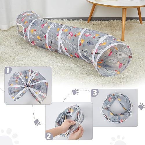 Vista 52 de Glittme Túnel para gatos, túneles para gatos de interior, cueva de gatos en forma de S con juguetes para gatos, tubos plegables para gatos y túneles