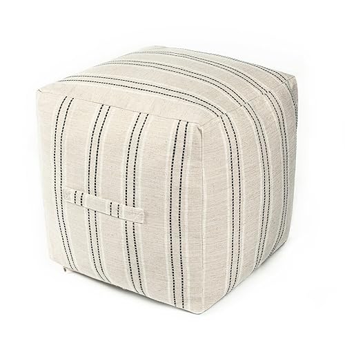 AELS Unstuffed Farmhouse Pouf Cover for Living Room, Boho Storage