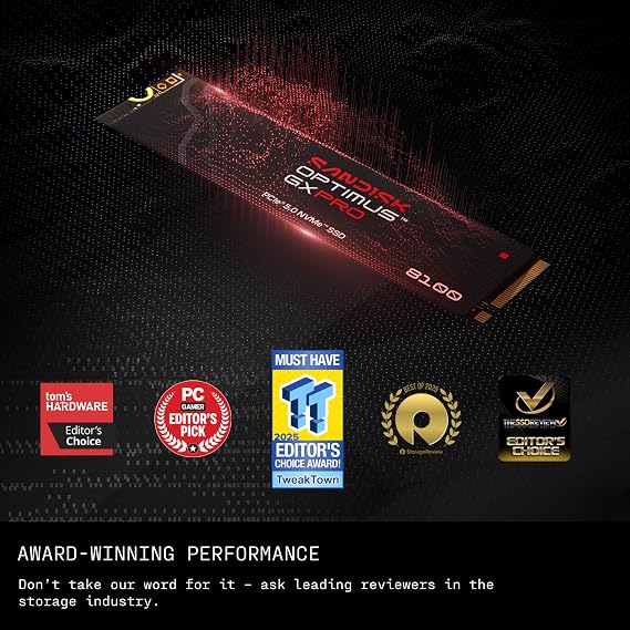 SanDisk Optimus GX PRO 8100 PCIe Gen 5 NVMe SSD 4TB (Up to 14,900/14,000MB/s read/write speeds, Next Gen TLC 3D CBA NAND, Up to 2,400TBW)