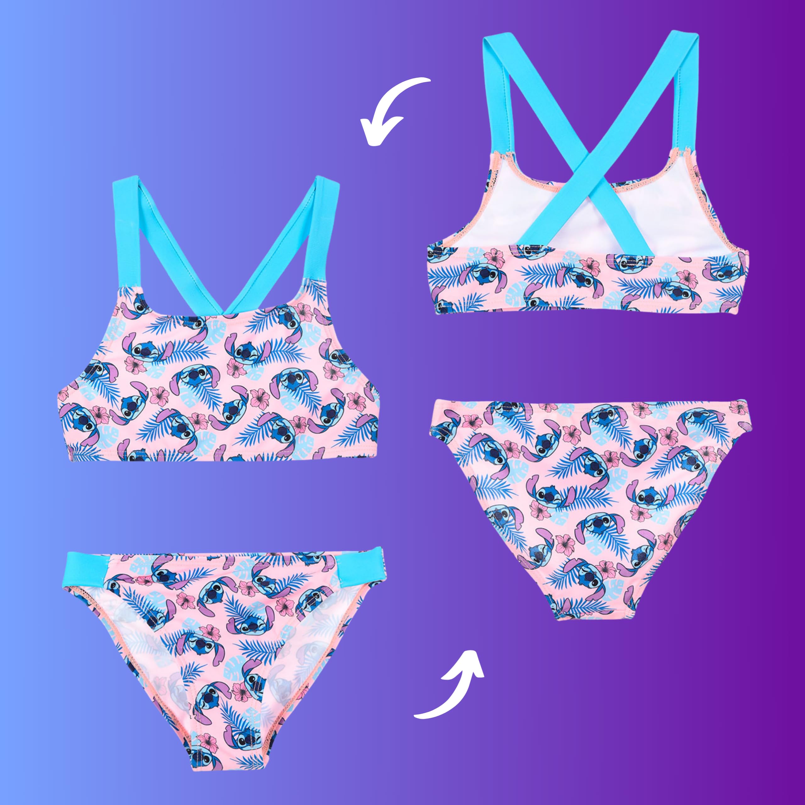 Disney Stitch Bikini pour Filles, Maillot de Bain Deux Pièces D'été pour Enfants et Adolescentes, Tailles 6 à 12 Ans