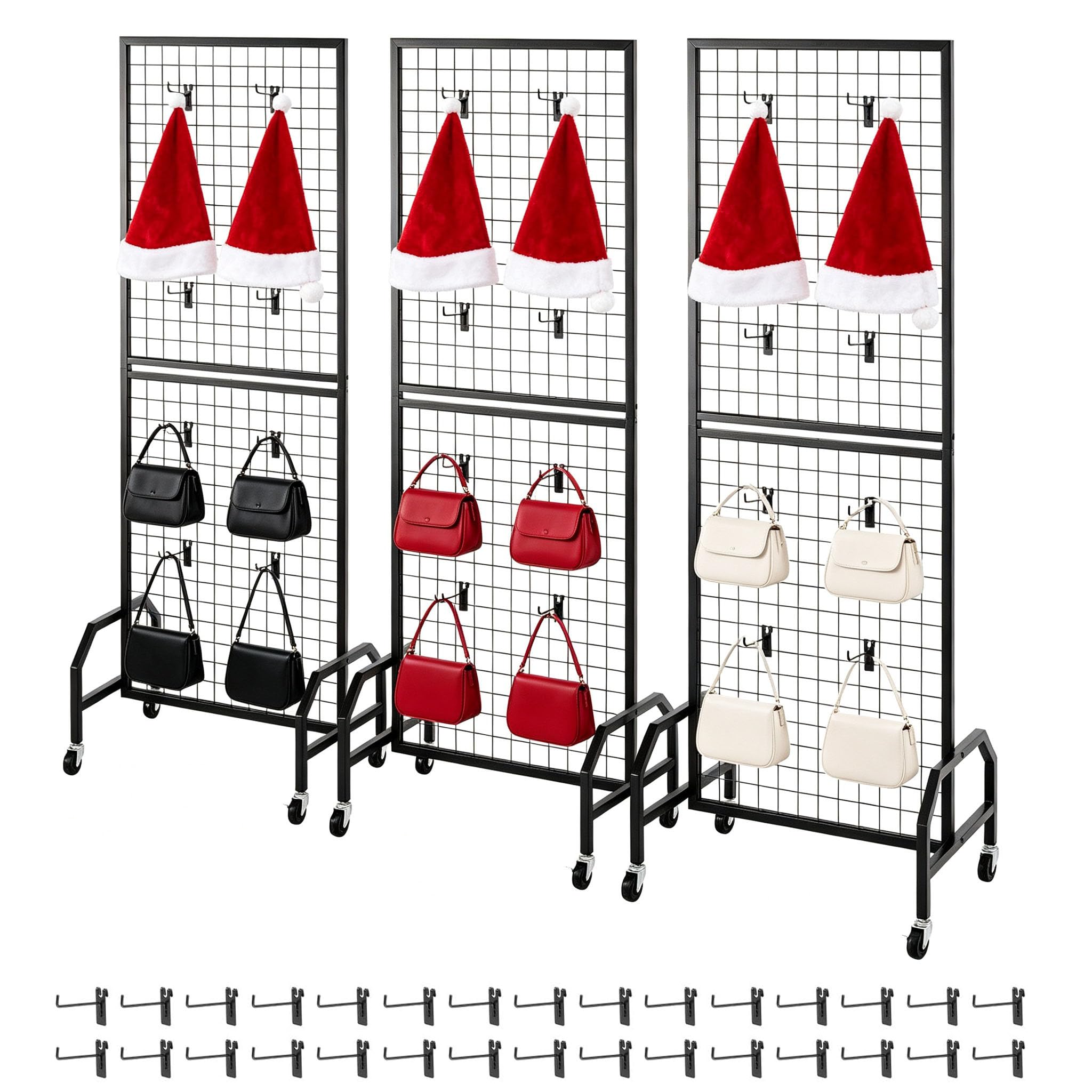 Lot de 3 Grille d’Exposition sur Pied, Présentoir de vente au détail