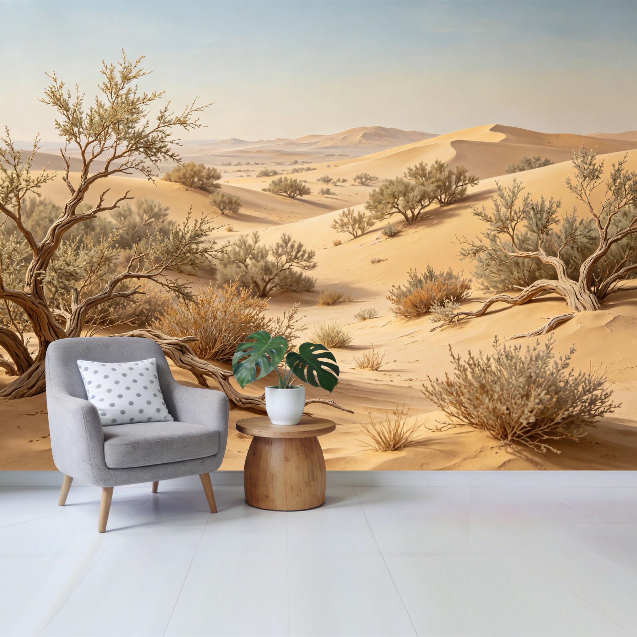 Qzlithotic Yq2605250328 Custom Size Wall Mural Sahara Desert Dune Scenery Dry Shrubs Landscape Minimalist Texture Selfadhesive Wall Fabric Removable Wallpaper For Home Office Decor