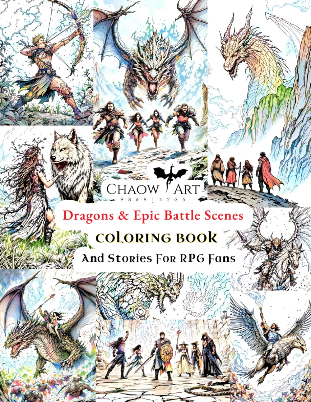 Dragons & Dungeons Coloring Book Epic Battle Scene, Heroes and Magic Power Includes Immersive Fantasy Stories: Explore a Magical World - a Perfect Gift for Tabletop RPG Fans & Campaigns Adventures