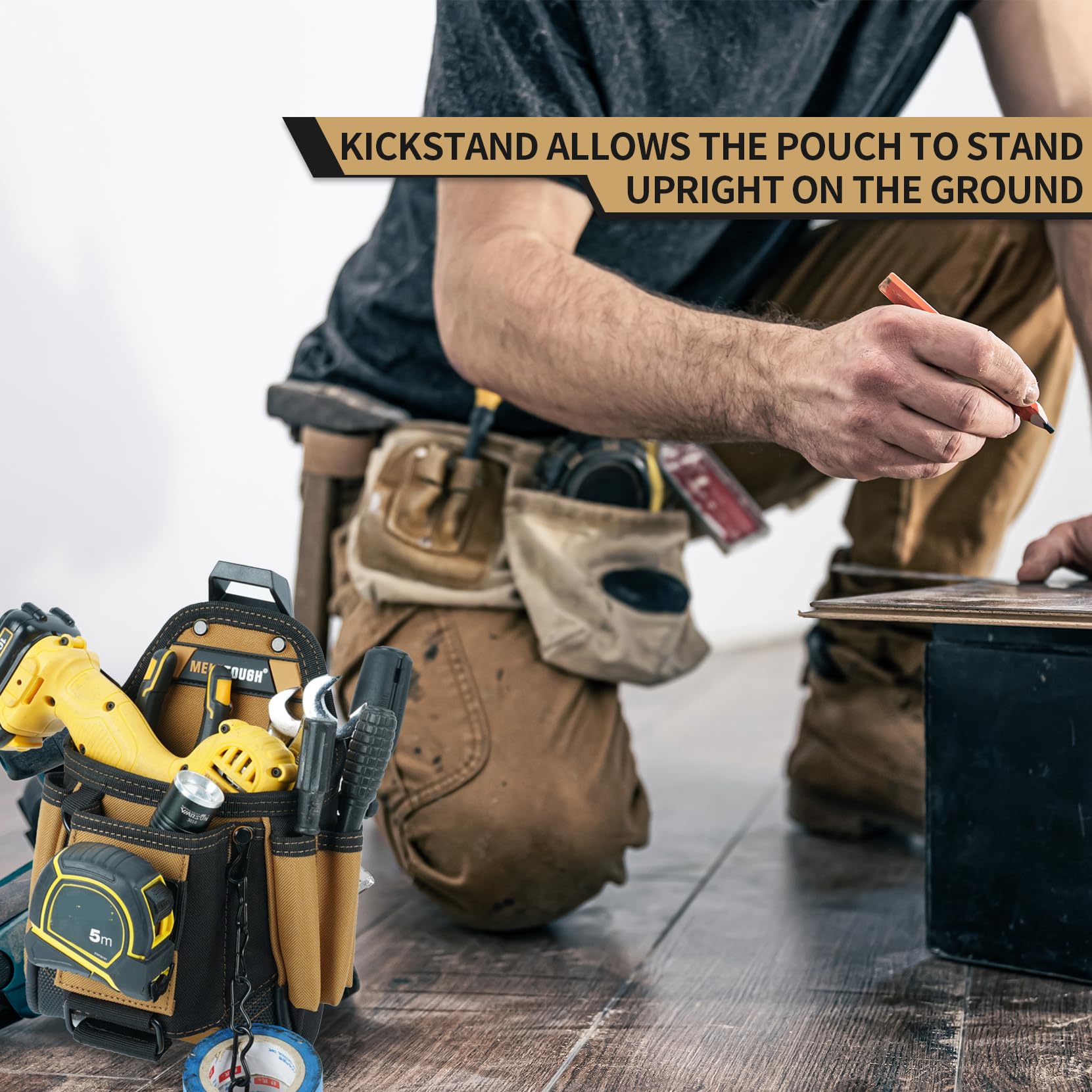 MELOTOUGH Pochette à outils avec clip de ceinture, 9 poches, sac à outils pour homme de travail, pochette avec ruban adhésif, étui à outils d'électricien