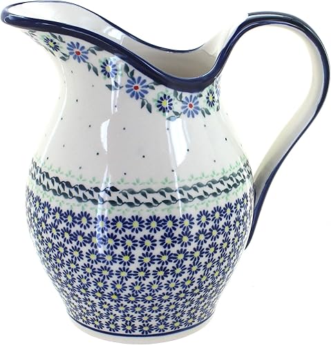 Miniatura 2 de Jarra de tulipanes azules de cerámica polaca rosa azul