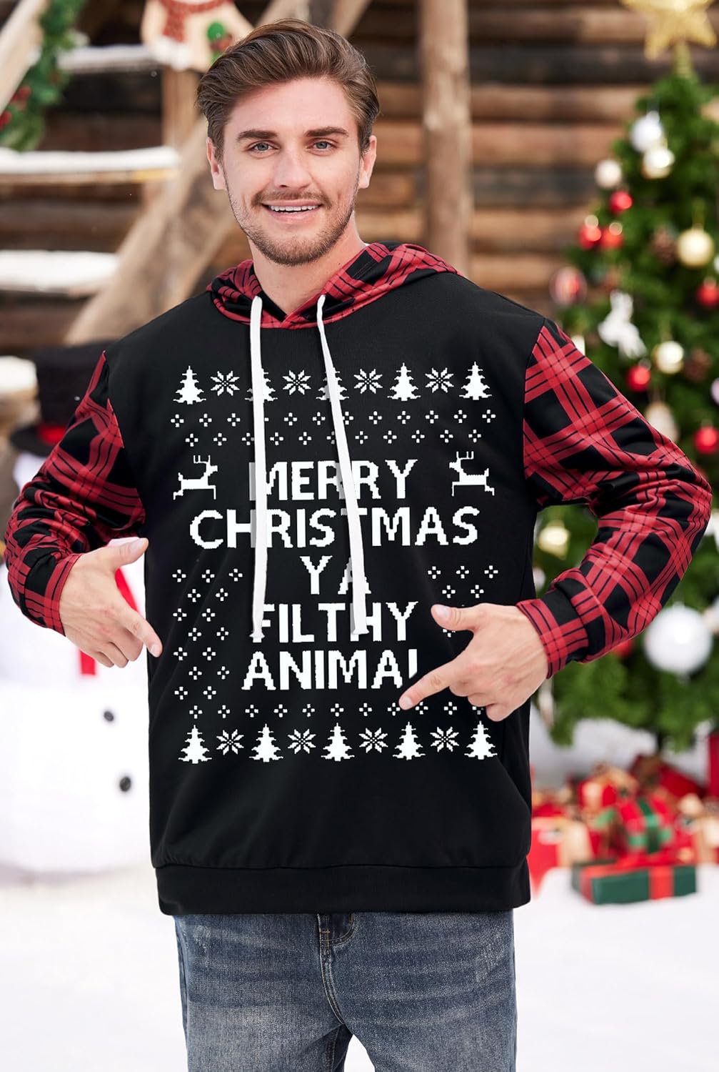 Arvilhill Men's Ugly Christmas Hoodies Vintage Red Plaid Sweatshirt (S-3XL) - Image 7