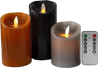 Kitch Aroma Marble Grey Color flameless candles 3 x 4/5/6inch Battery Operated LED Pillar Candles with Moving Flame Wick and Timer,Wave Top