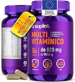 Multivitamínico 180 Cápsulas – Polivitamínico Completo com 13 Vitaminas e 9 Minerais | Suplemento Vitamínico para Homens e Mulheres | Imunidade, Energia, Cabelo, Pele e Unhas | Sem Glúten, Sem Corantes
