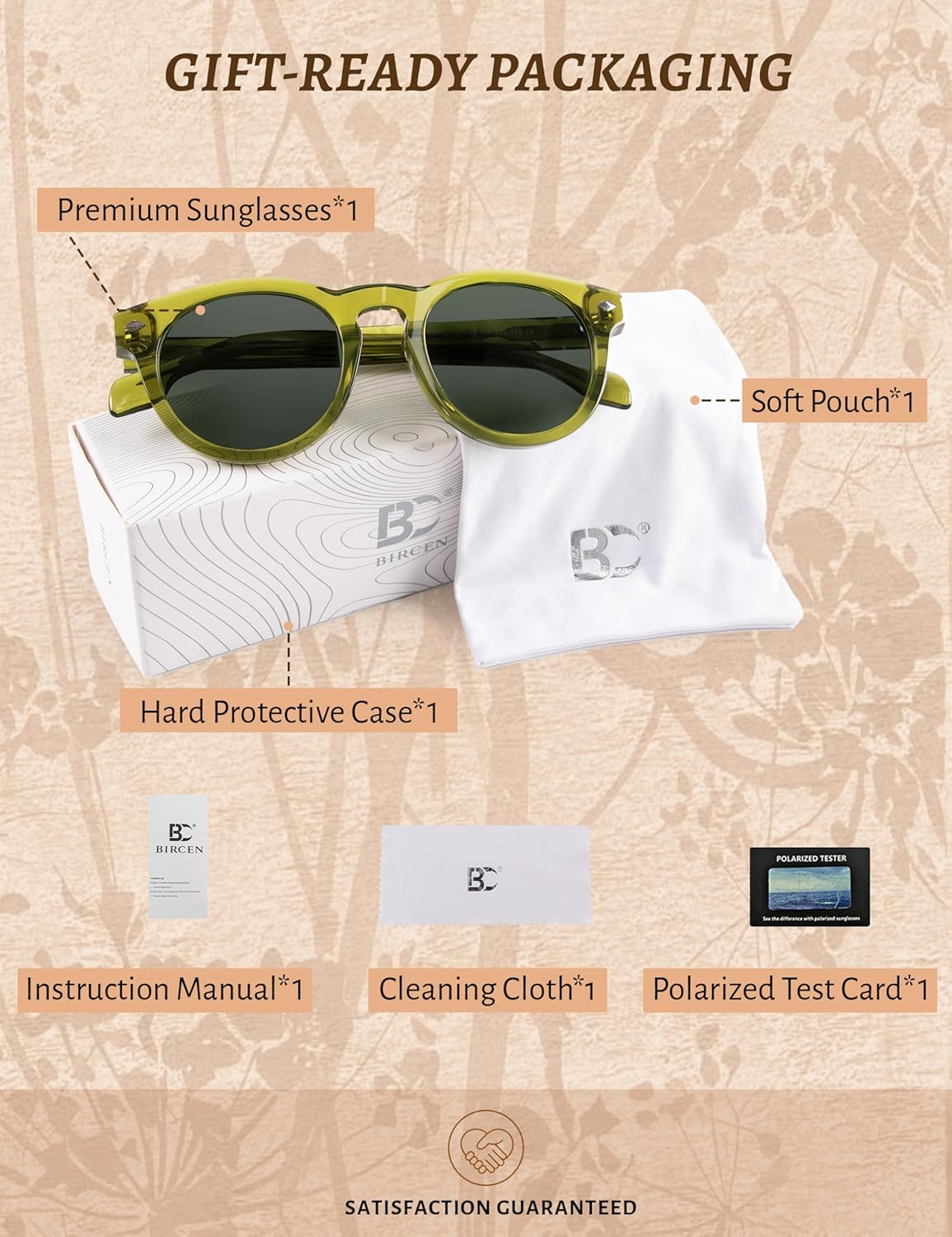 BIRCEN Womens Round Polarized Sunglasses: Retro Acetate Sun Glasses UV400 Protection Shades for Driving Beach Daily Wear