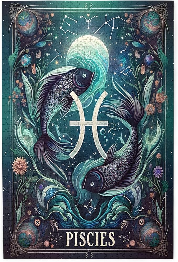 Pisces of The Zodiac Signs 1000 Piece Charm Jigsaw Puzzles,Wonderful Imagination,Impossible Hard Difficult Challenging Puzzles for Adults,Adults Wooden Puzzle,Home Wall Decor
