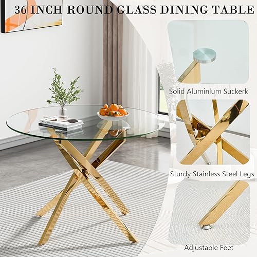 Miniatura 13 de Mesa de comedor de cristal de 51 pulgadas para 4, mesa de comedor rectangular contemporánea con parte superior de vidrio templado y patas de acero
