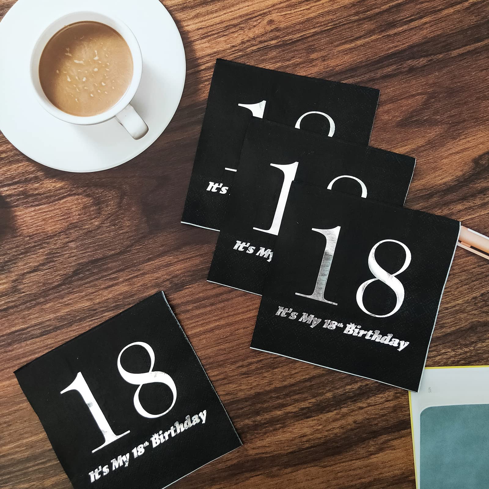 40pcs Black and Silver 18th Birthday Napkin-It's My 18th Birthday,18th Birthday Dinner Celebration Party Decoration Disposable Paper Napkin