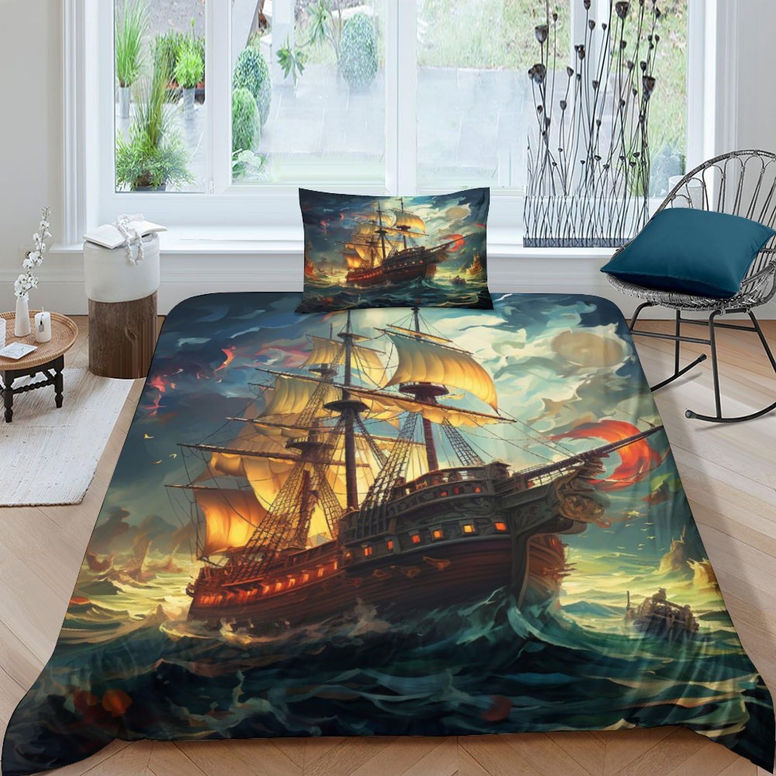 Housse de couette voilier 3D anti-plis en microfibre douce lit simple
