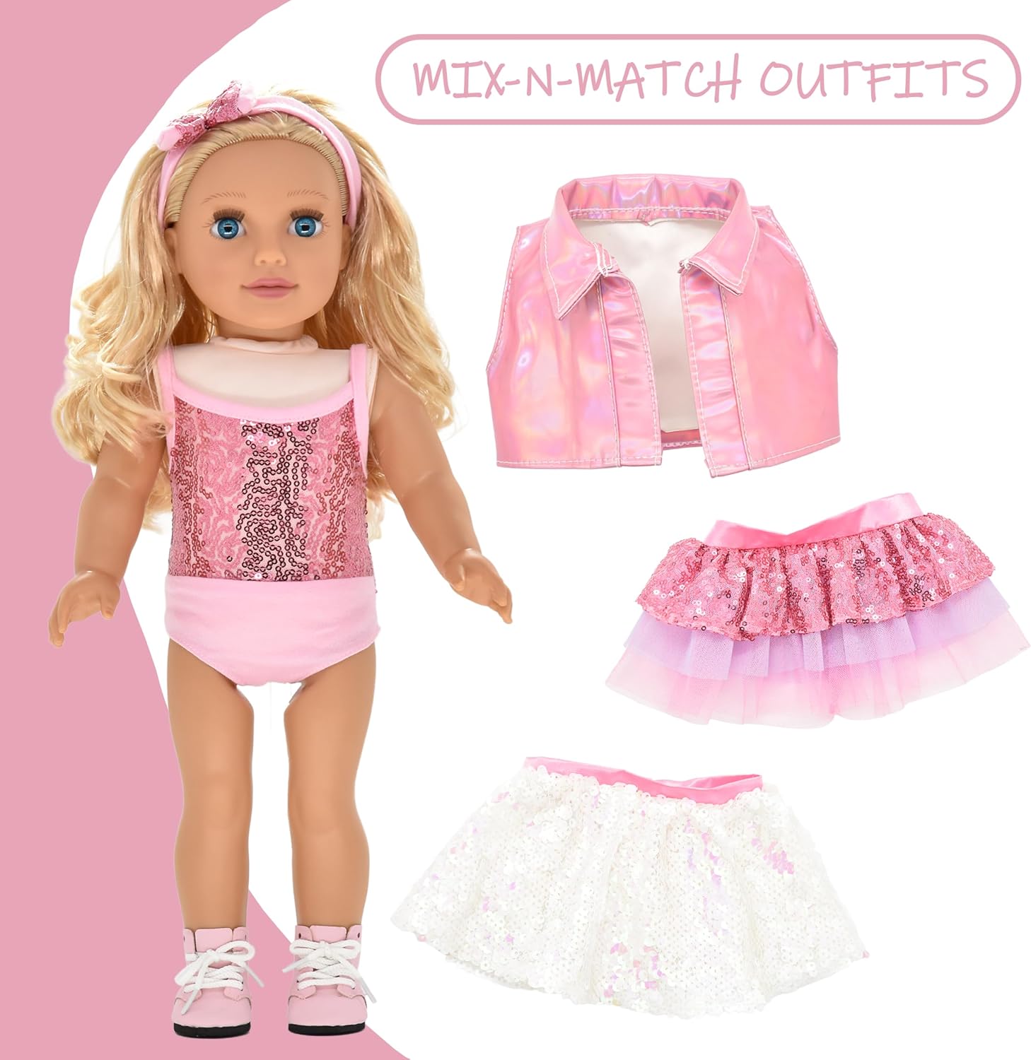 Dolls To Play 18 Inch Girl Doll, Fashion Doll with Fine Blonde Long Hair for Styling, Blue Eyes, Pink Sequin Dress, Shoes, Handbag, Clothes and Accessories Princess Doll for Kids image 4