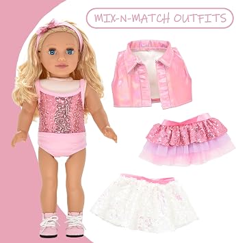Dolls To Play 18 Inch Girl Doll, Fashion Doll with Fine Blonde Long Hair for Styling, Blue Eyes, Pink Sequin Dress, Shoes, Handbag, Clothes and Accessories Princess Doll for Kids