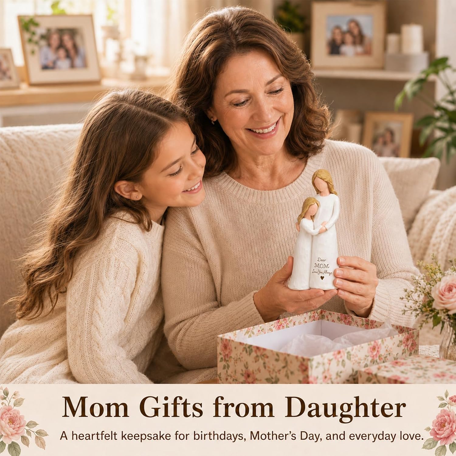 Birthday Gifts Mom, From Daughter Keepsake, White Mother Daughter Figurine image 3