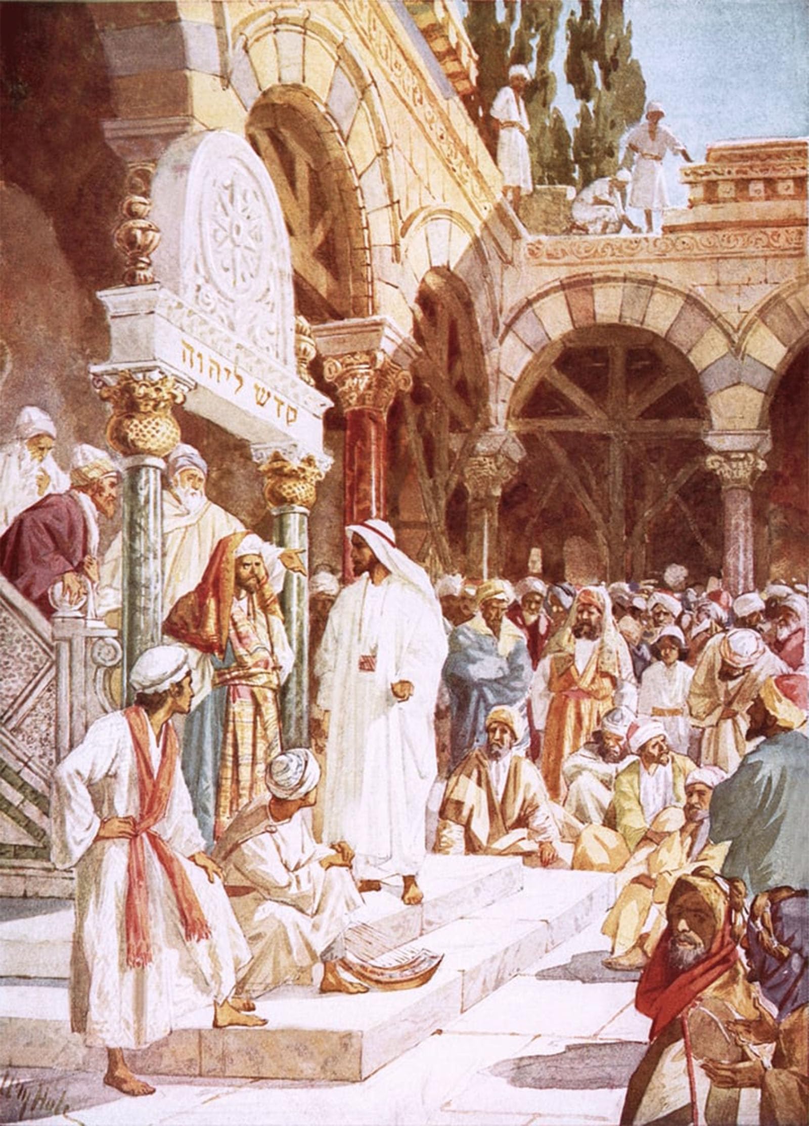 ARTXLXXBN Famous Art Print Poster Vintage Wall Art Jesus Preaching in the Temple by William Brassey Hole Canvas Art Poster for Home Decor 60x90cm