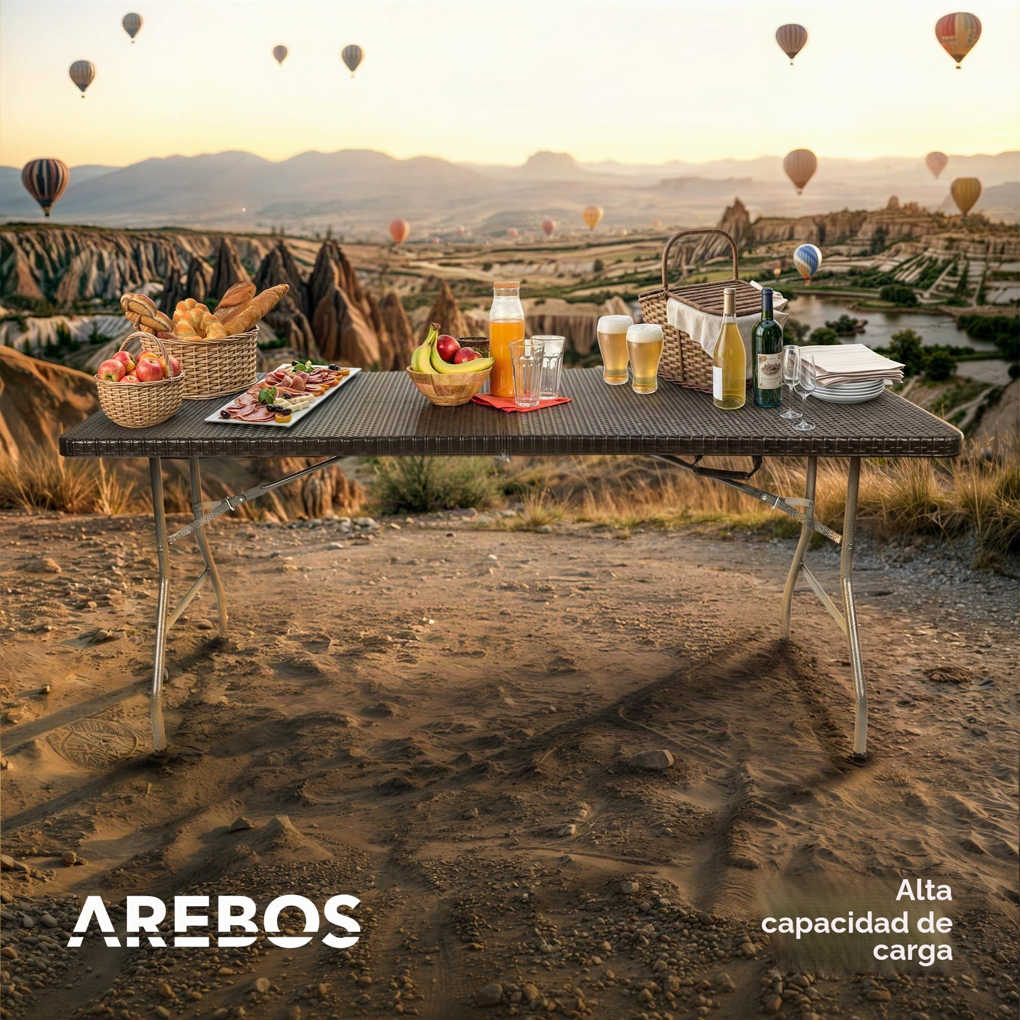 Arebos Tabla Plegable Portátil | Mesa Jardín Exterior 182×74×74 cm | Tabla Camping | MAX 8 Personas | Negro