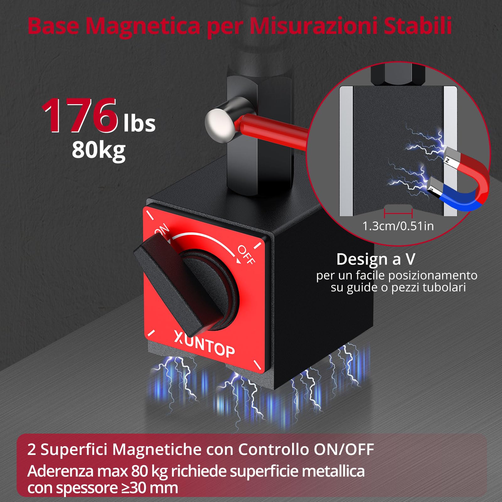 XUNTOP Comparatore Magnetico Digitale, Base Magnetica con Braccio Snake Flessibile da 340mm, Comparatore Professionale 0.01mm/0.0005" Portatile con Display LCD per Officina, Tornio, Fresatrice