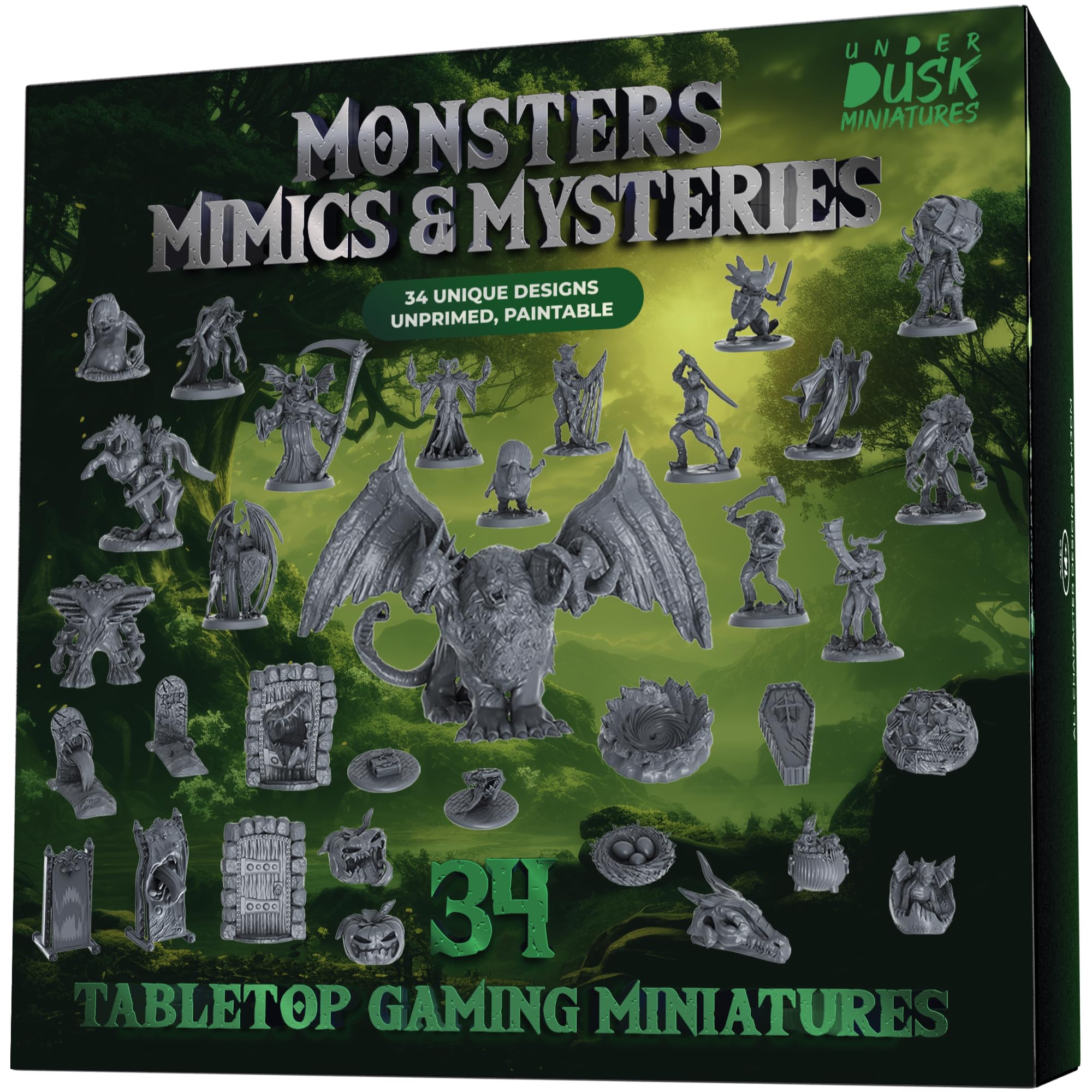 Underdusk: Monsters, Mimics, & Mysteries - 34 Unpainted Miniatures for D&D & Tabletop Gaming | Frightful Creatures and Disguised & Monstrous Mimics with Stat Blocks